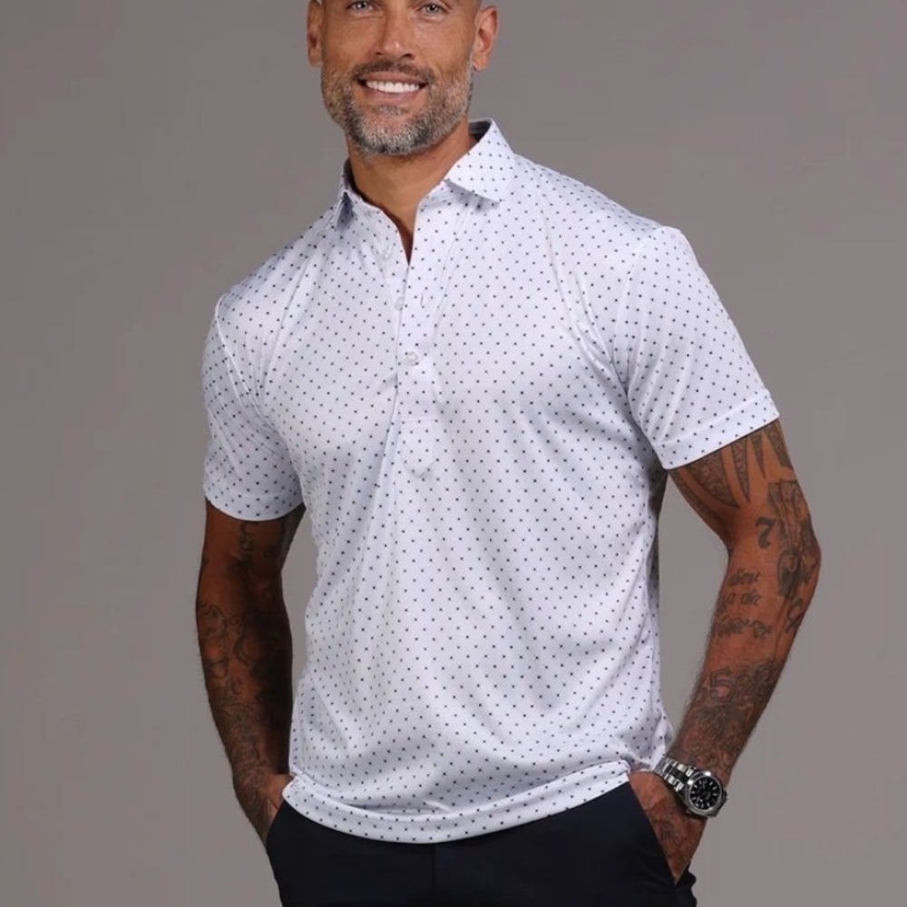 Collars & Co Dress Collar Polo Shirt White Blue Pebble Beach Diamond 2XL Relaxed